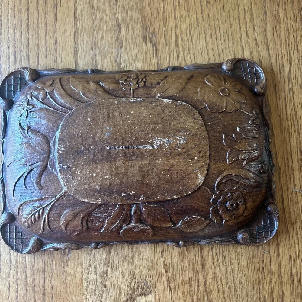 Vintage 40's 1944 Multi Products Syroco Molded Wood Composite Floral Rose Tray